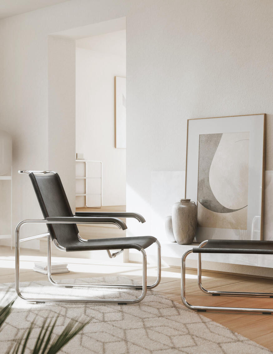 S35L Cantilever Armchair, Chrome-plated Frames, Leather Seat/Back