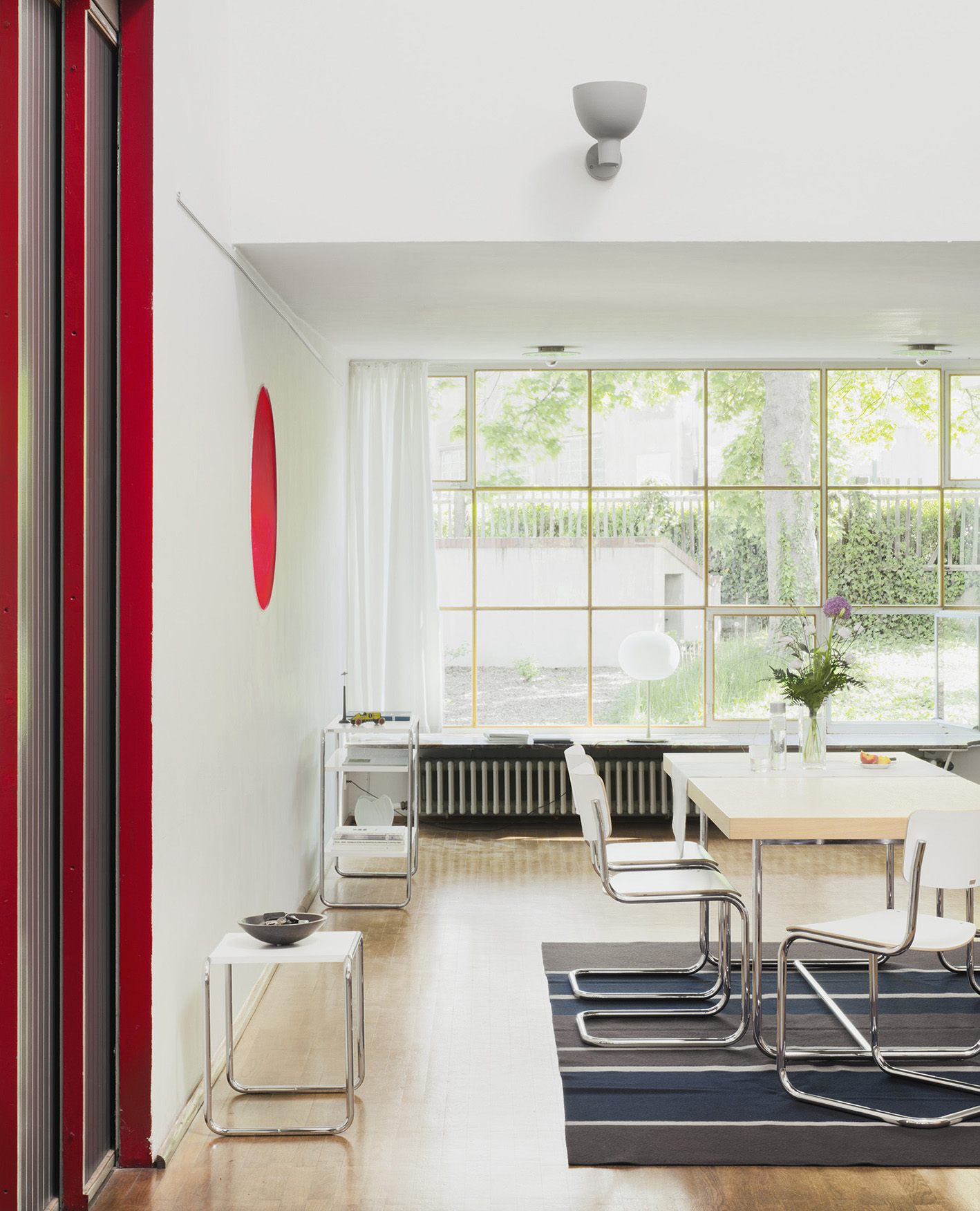 Set B 9 A+B Side Tables, Chrome-plated Frames, Beech Stained Tabletop