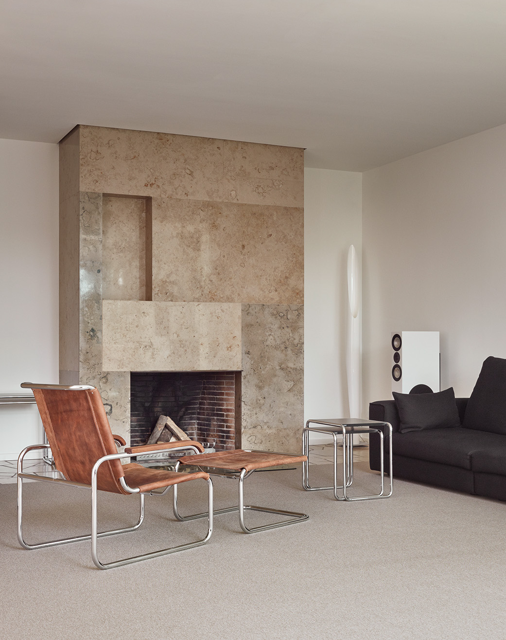 Set B 9 A+B Side Tables, Chrome-plated Frames, Beech Stained Tabletop