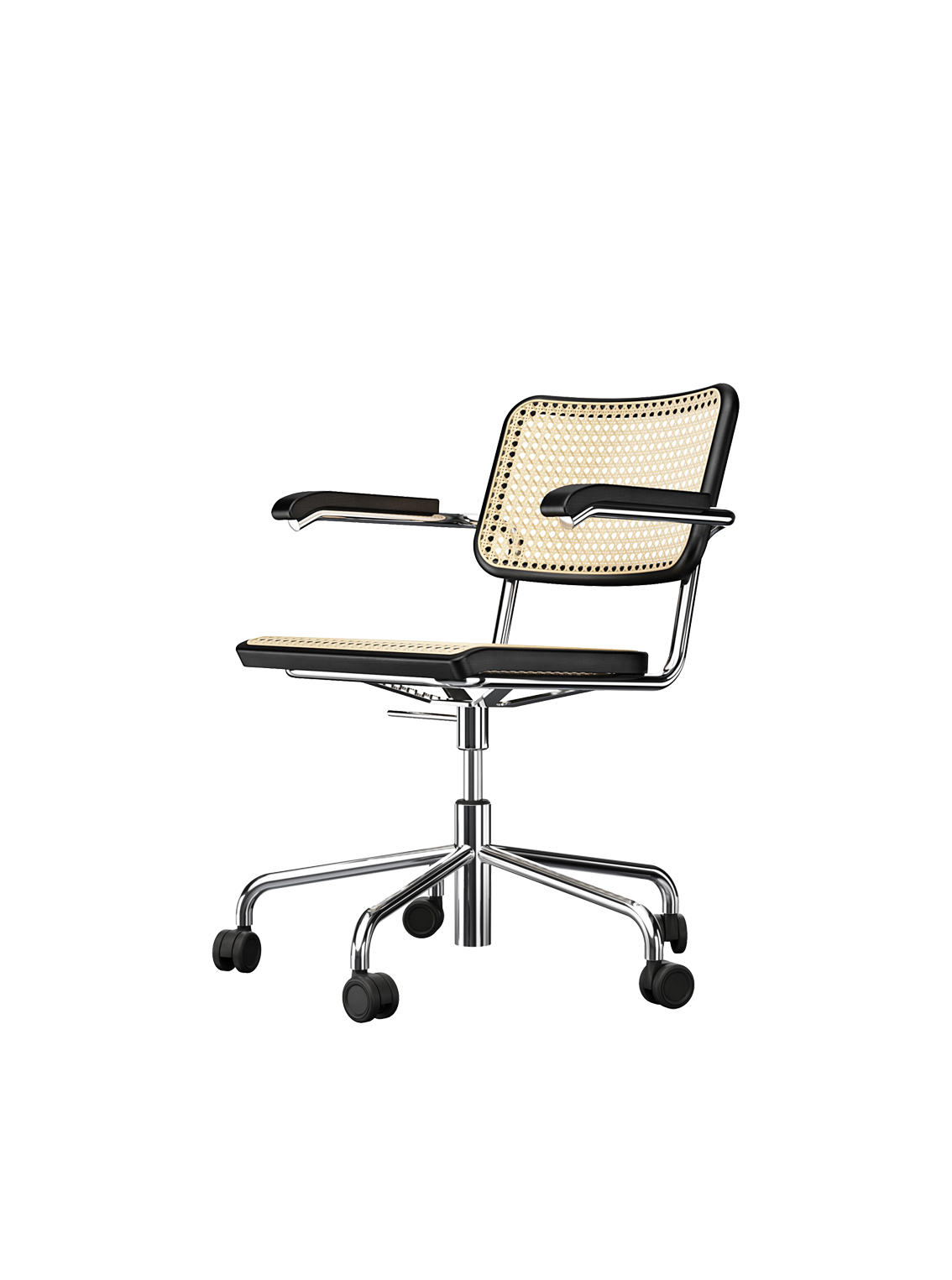 S64VDR Swivel Chair, Chrome-plated Frames, Beech Stained Black Seat/Back