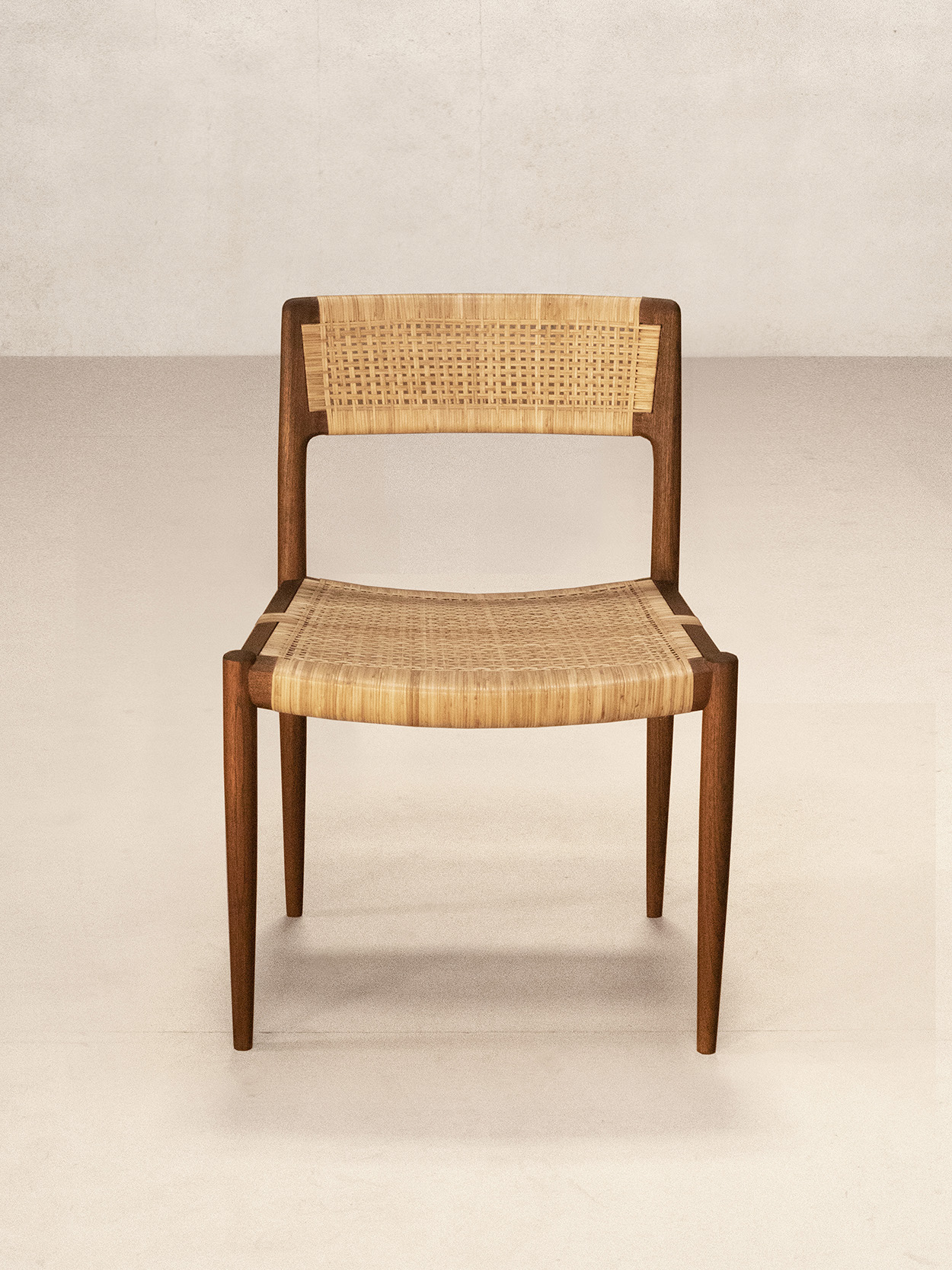 Tangāli Armless Dining Chair, Natural Teak / Dark Stained Teak