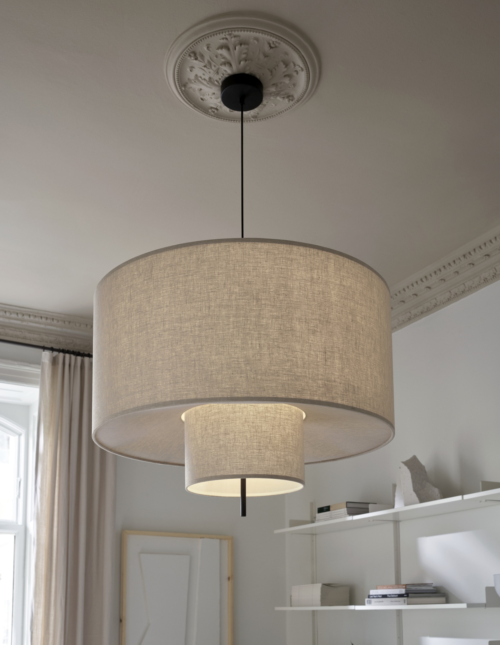 Margin Pendant Lamp, Beige with Black Fitting