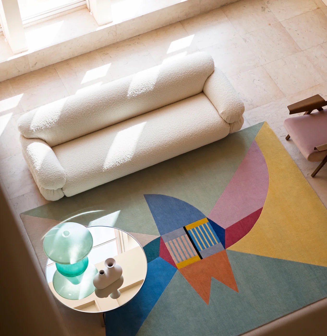 Sesann Sofa, 240cm, Chromed Metal Structure, Ricinus Boucle