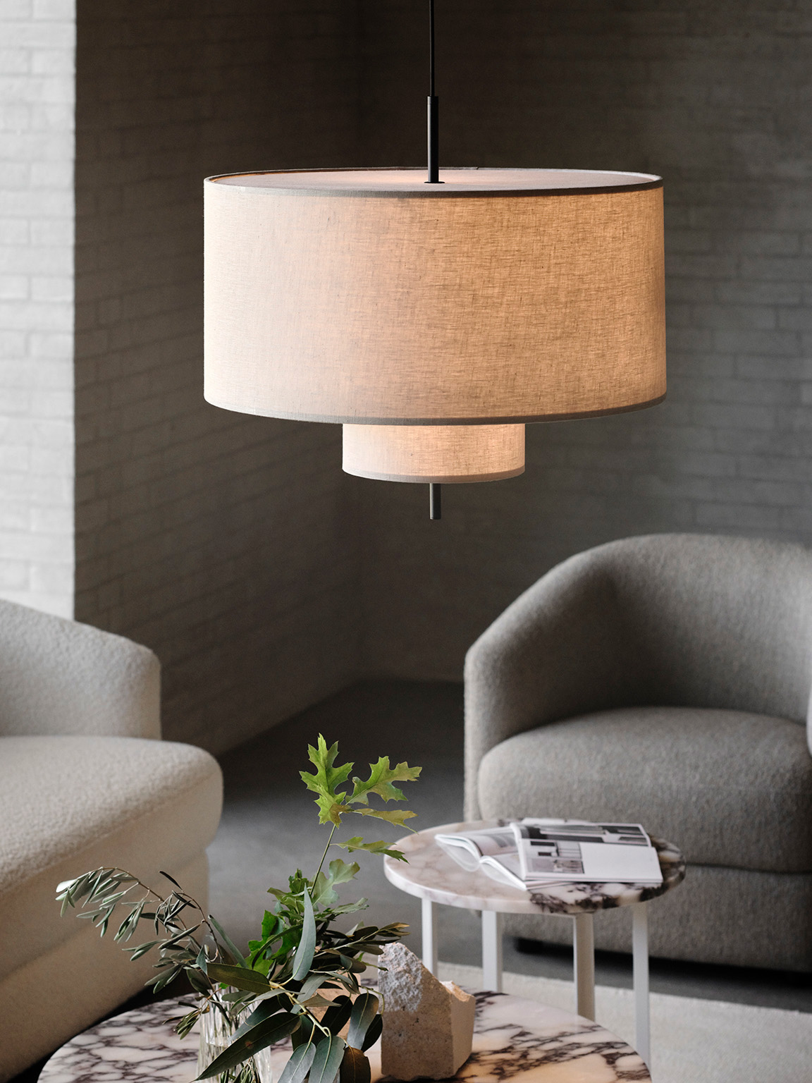 Margin Pendant Lamp, Beige with Black Fitting