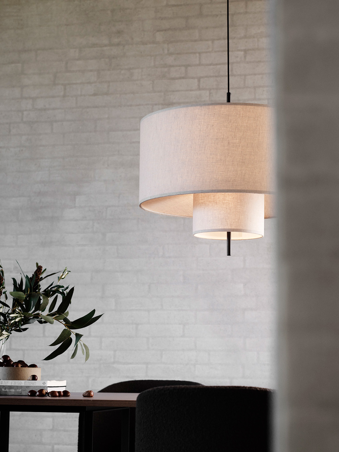 Margin Pendant Lamp, Beige with Black Fitting