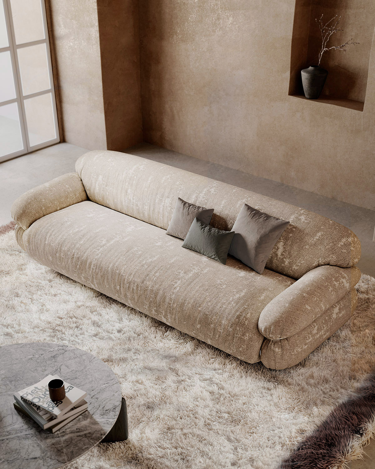 Grand Sesann Sofa, 265cm, Chromed Metal Structure, Zinia 01