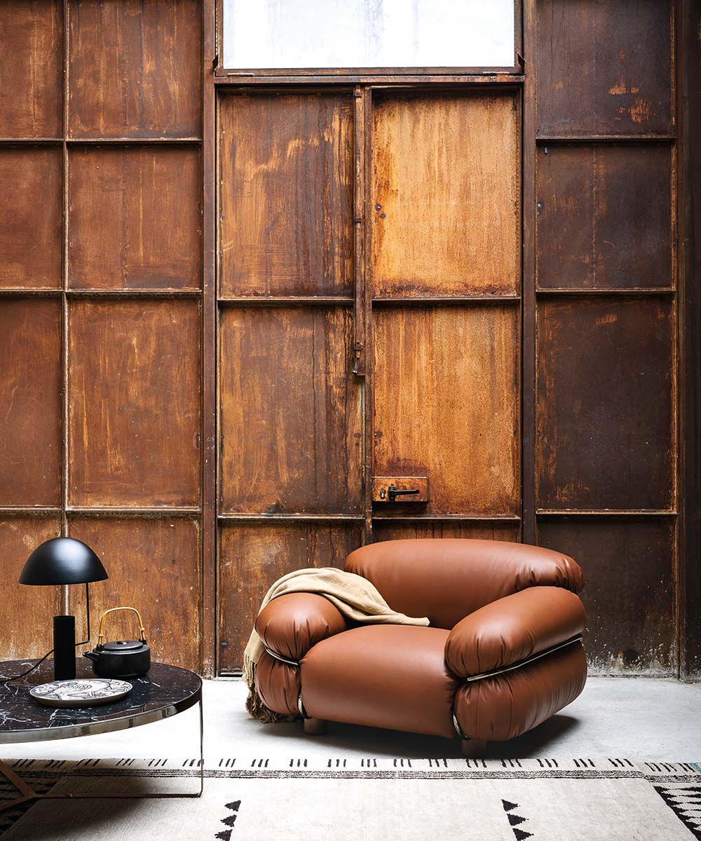 Sesann Armchair, 110cm, Chromed Metal Structure, Aniline Leather