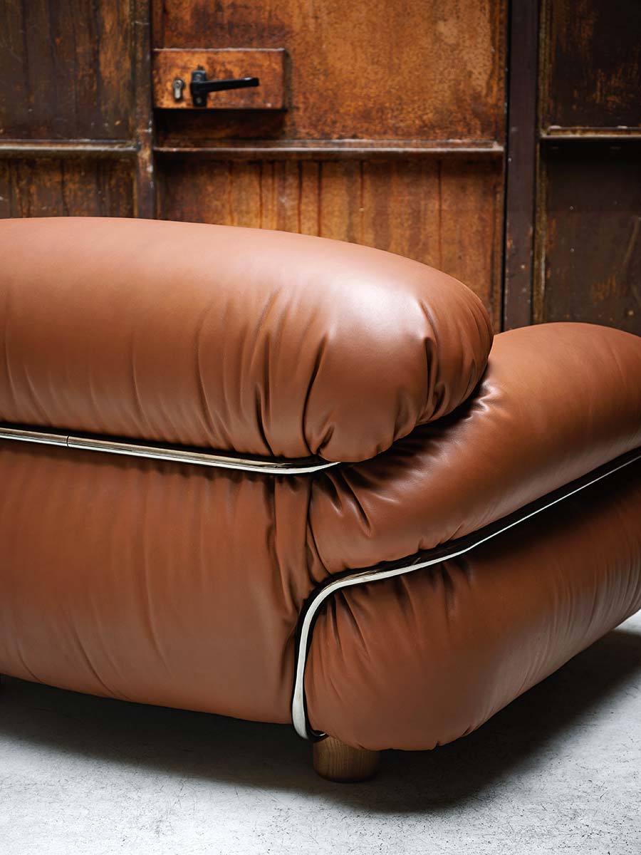 Sesann Armchair, 110cm, Chromed Metal Structure, Aniline Leather