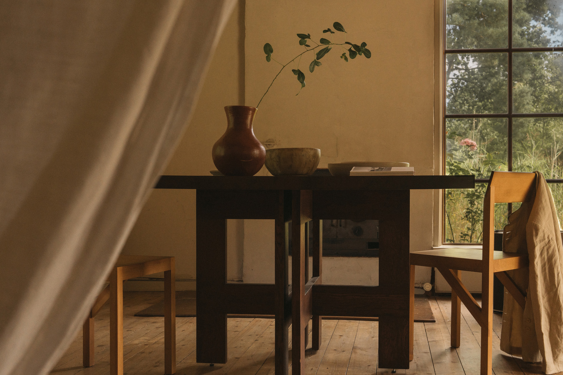 Farmhouse Trestle Table, Square, Dark Oak