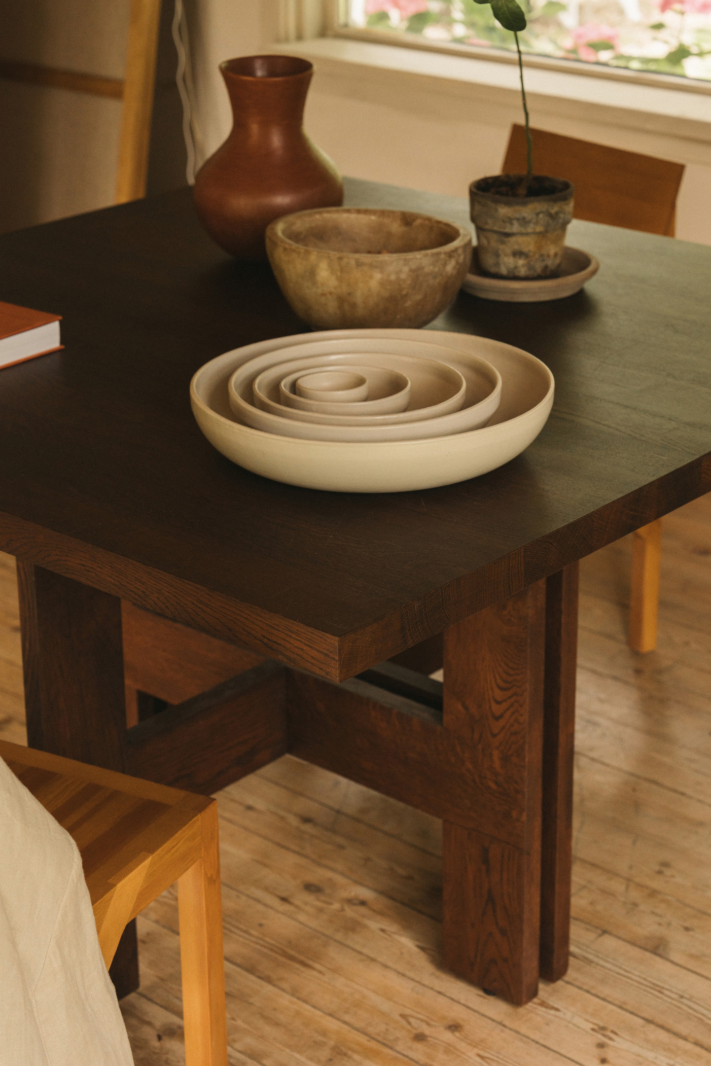 Farmhouse Trestle Table, Square, Dark Oak
