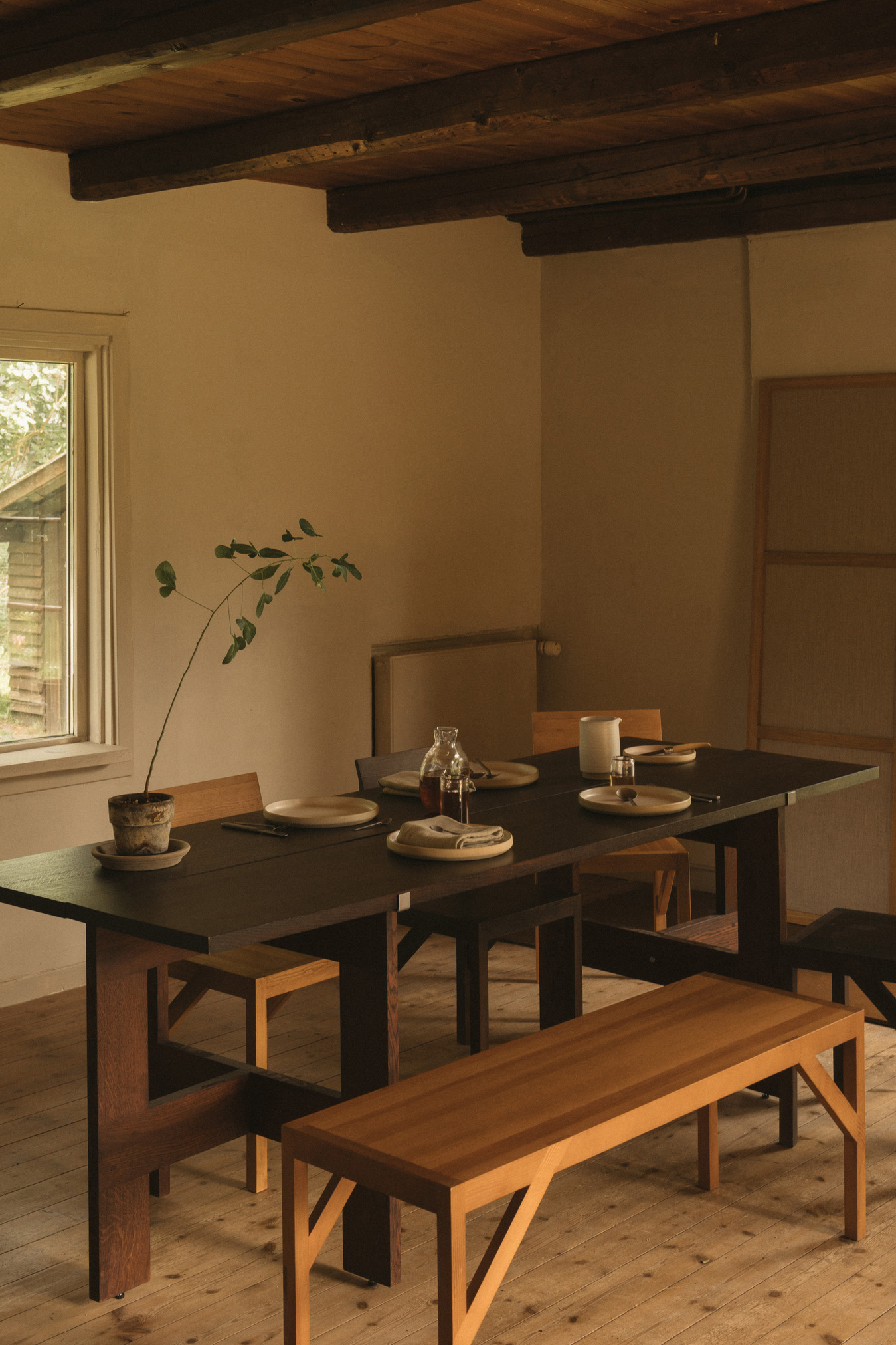 Farmhouse Trestle Table, Planks, L2200, Dark Oak