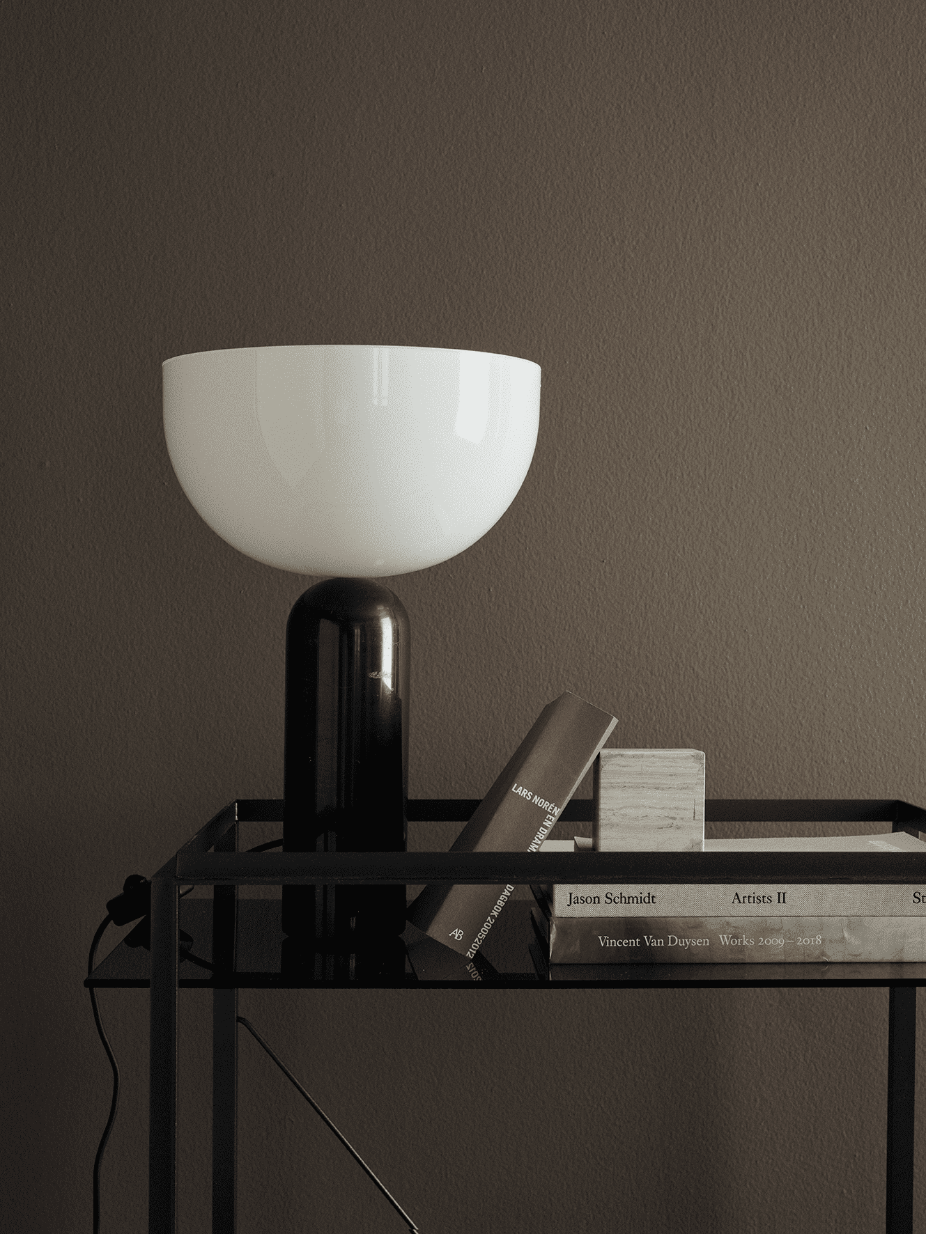 Kizu Table Lamp, Large, Black Marble with White Acrylic