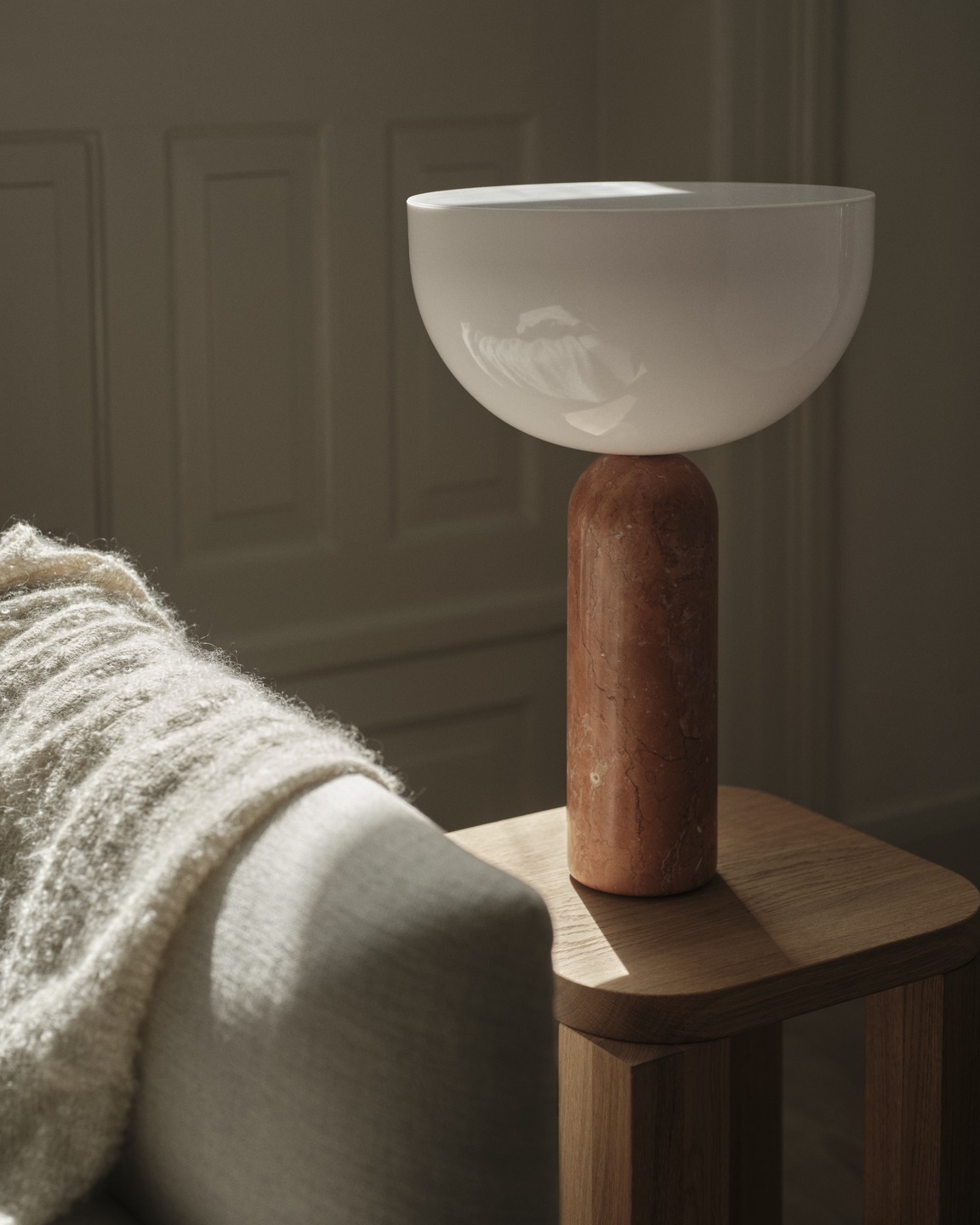 Kizu Table Lamp, Large, Breccia Pernice Marble with White Acrylic