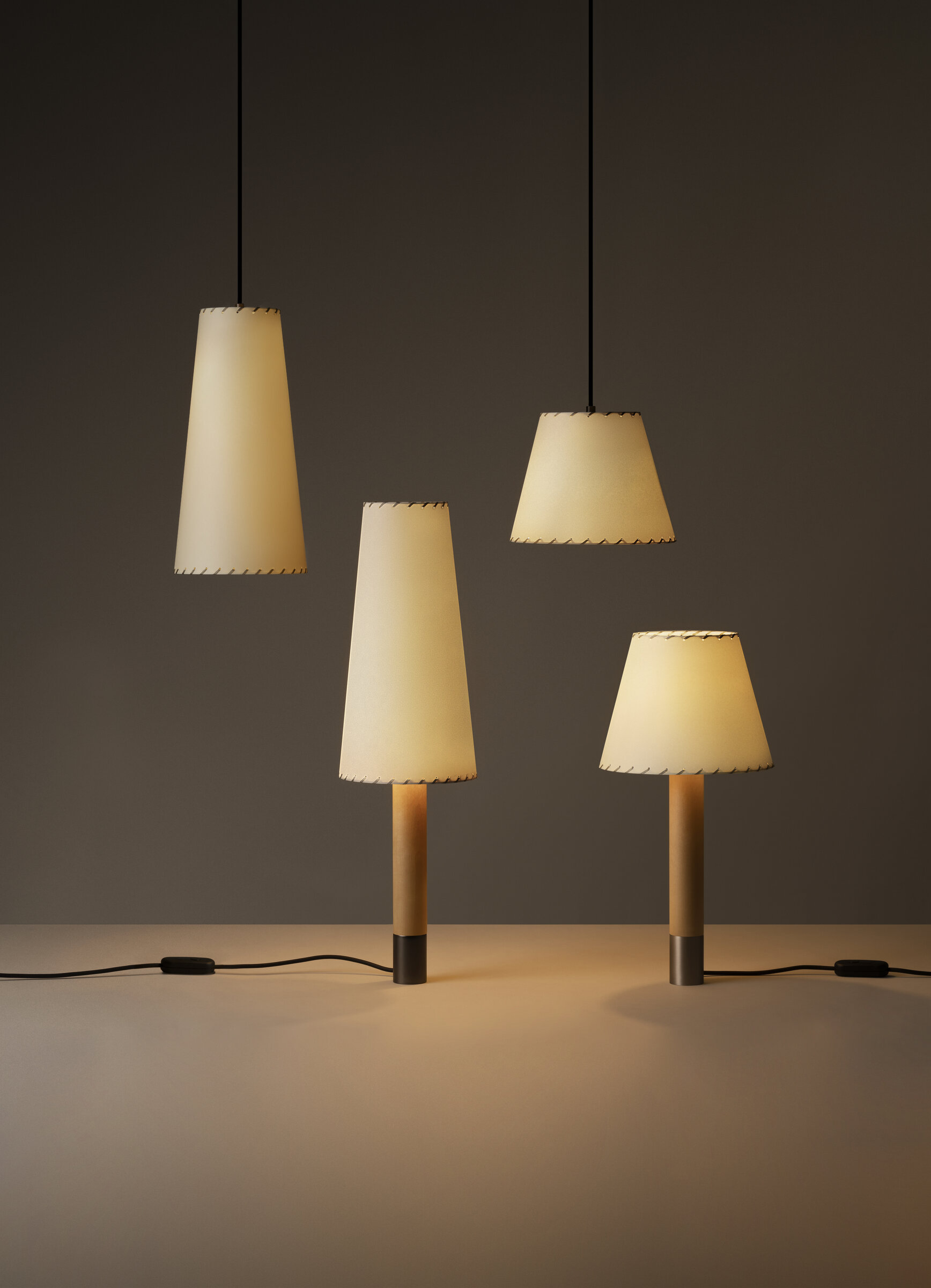 Sisisi Conicas Largas GT4 Pendant Lamp, Stitched Beige Parchment