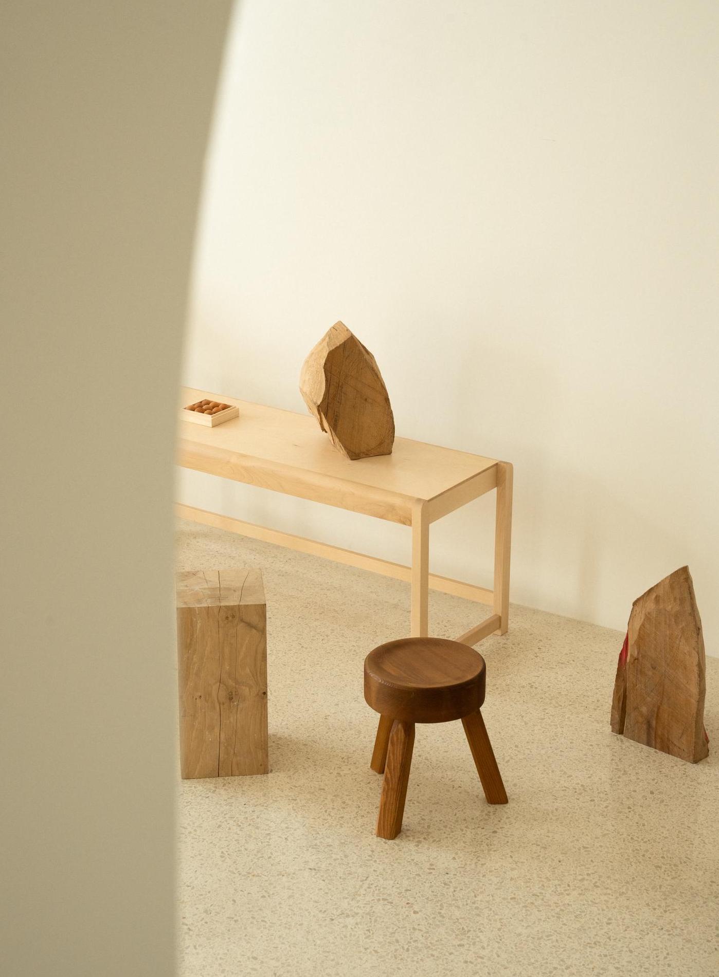 Bench 01, Warm Brown Wood Frame / Warm Brown Wood Seat