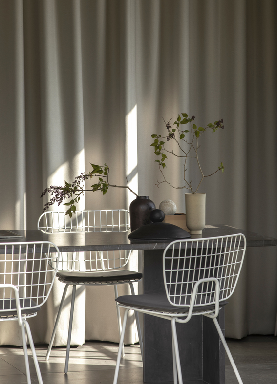WM String Dining Chair, White, With Indoor / Dining Cushion (Display)