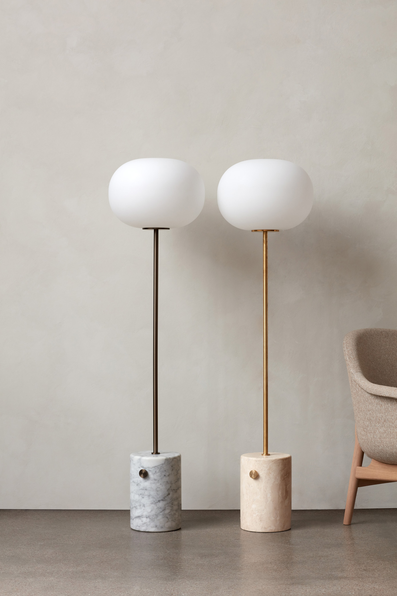 JWDA Floor Lamp, Carrara Marble, Bronzed Brass