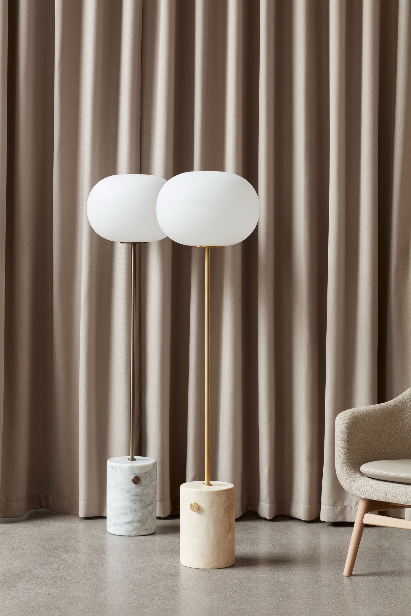 JWDA Floor Lamp, Carrara Marble, Bronzed Brass