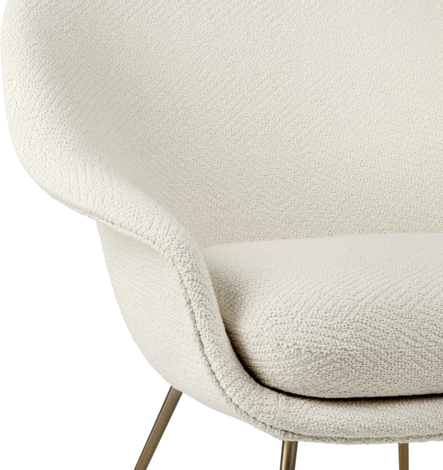 Bat Lounge Chair, Low Back, Antique Brass Conic Base, Dora Bouclé 0001