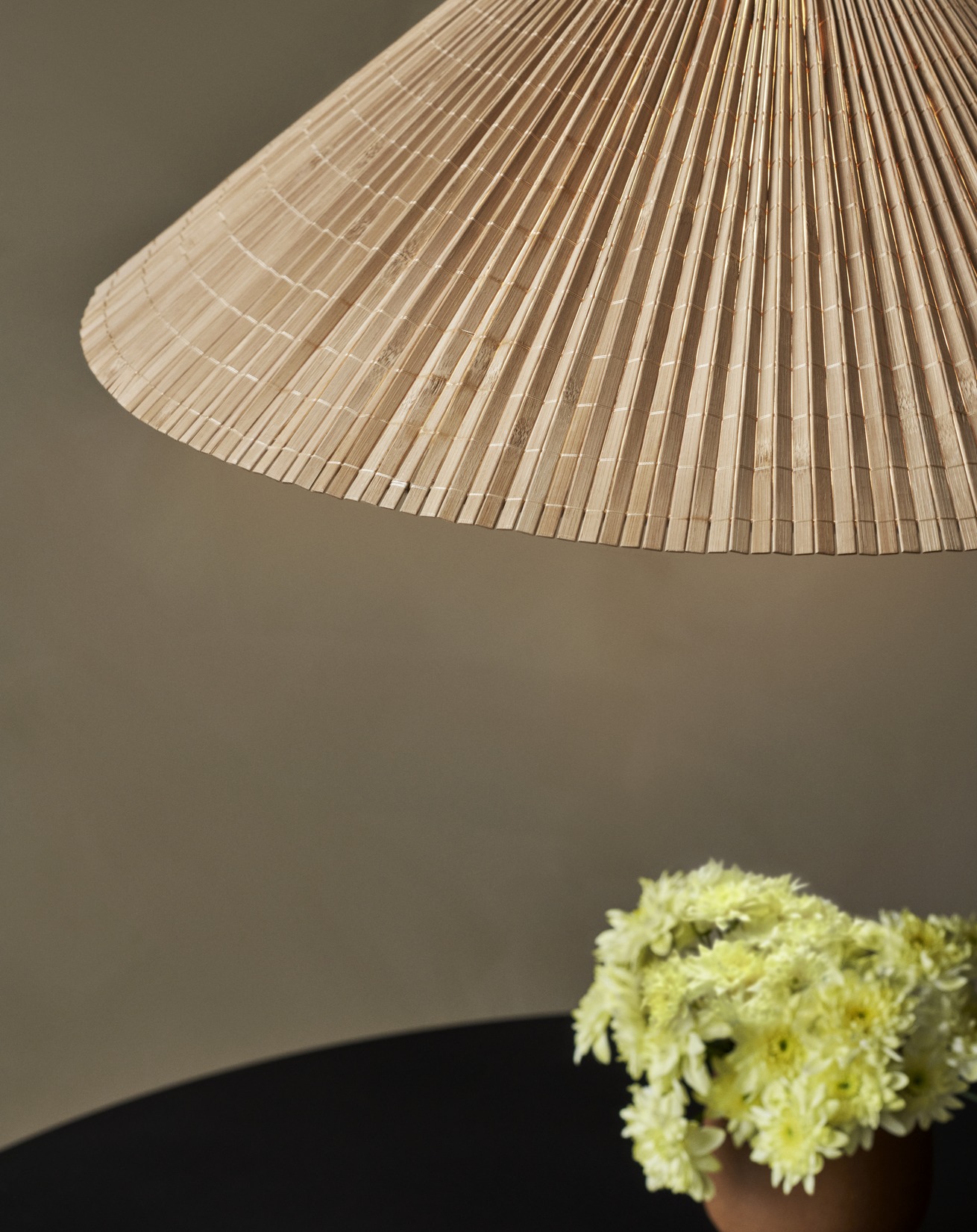 1972 Pendant, Brass Base, Bamboo Shade
