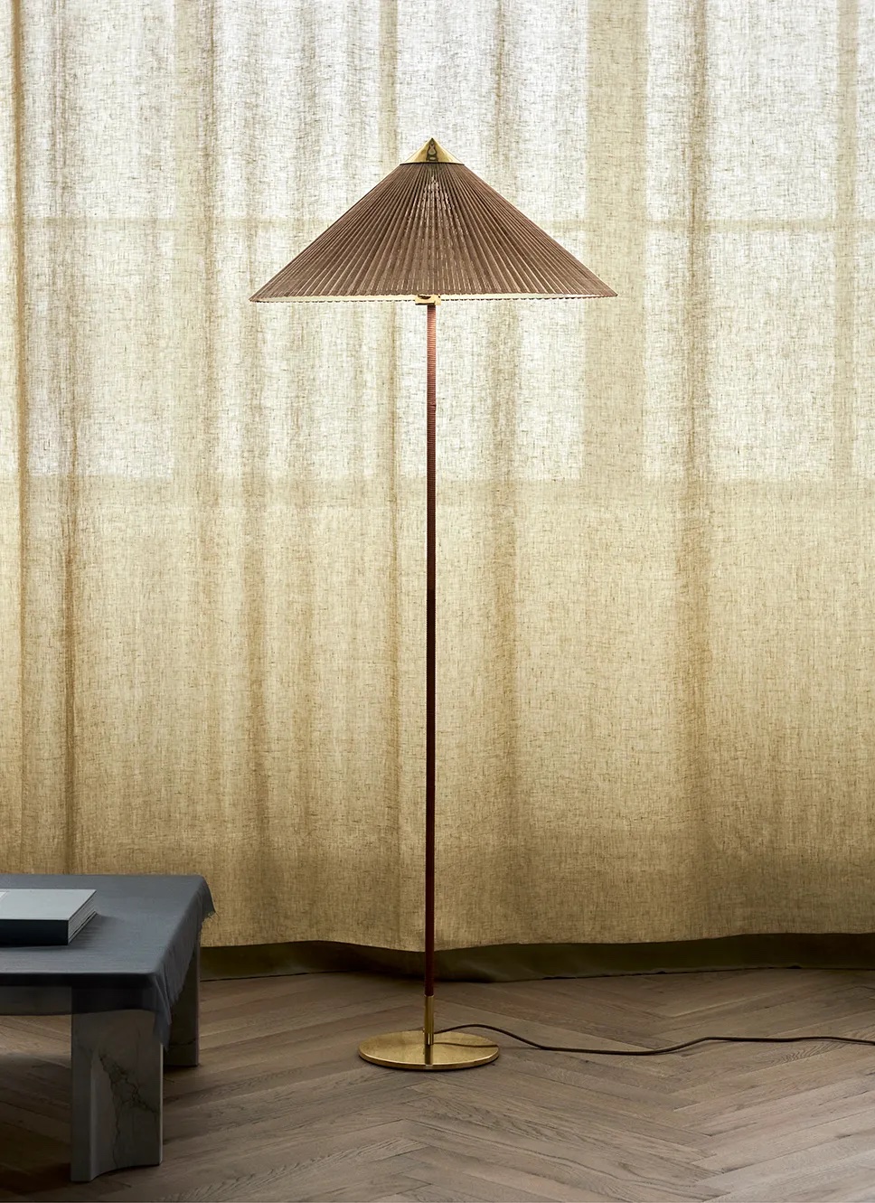 9602 Floor Lamp, Brass Base, Bamboo Shade