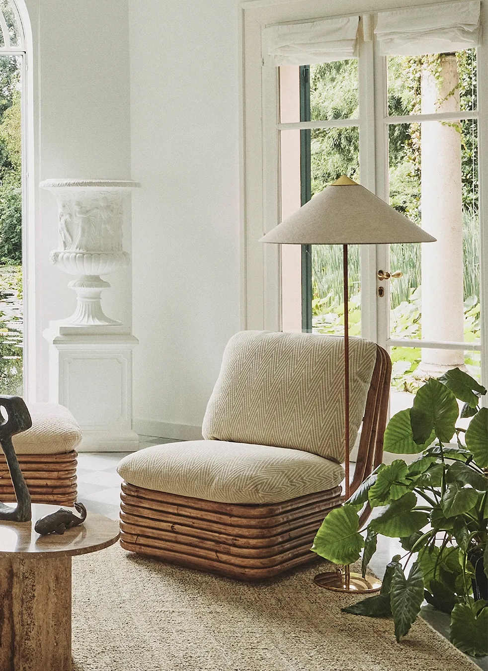 9602 Floor Lamp, Brass Base, Canvas Shade