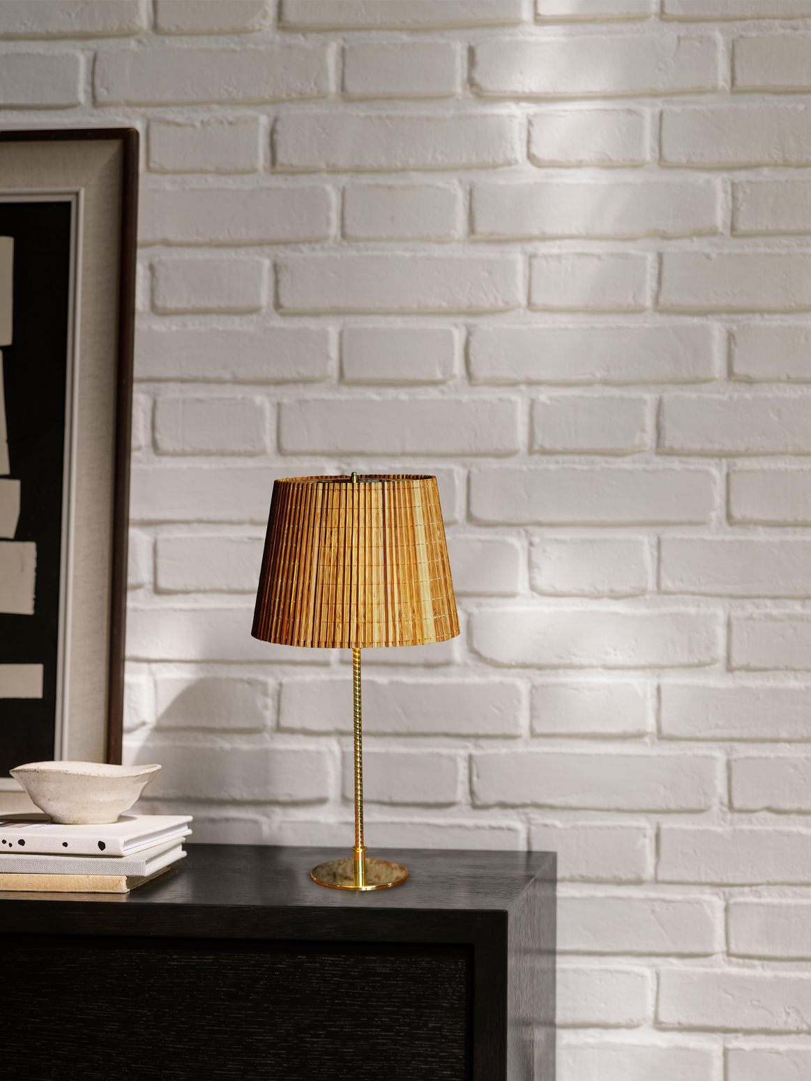 9205 Table Lamp, Brass Base, Bamboo Shade