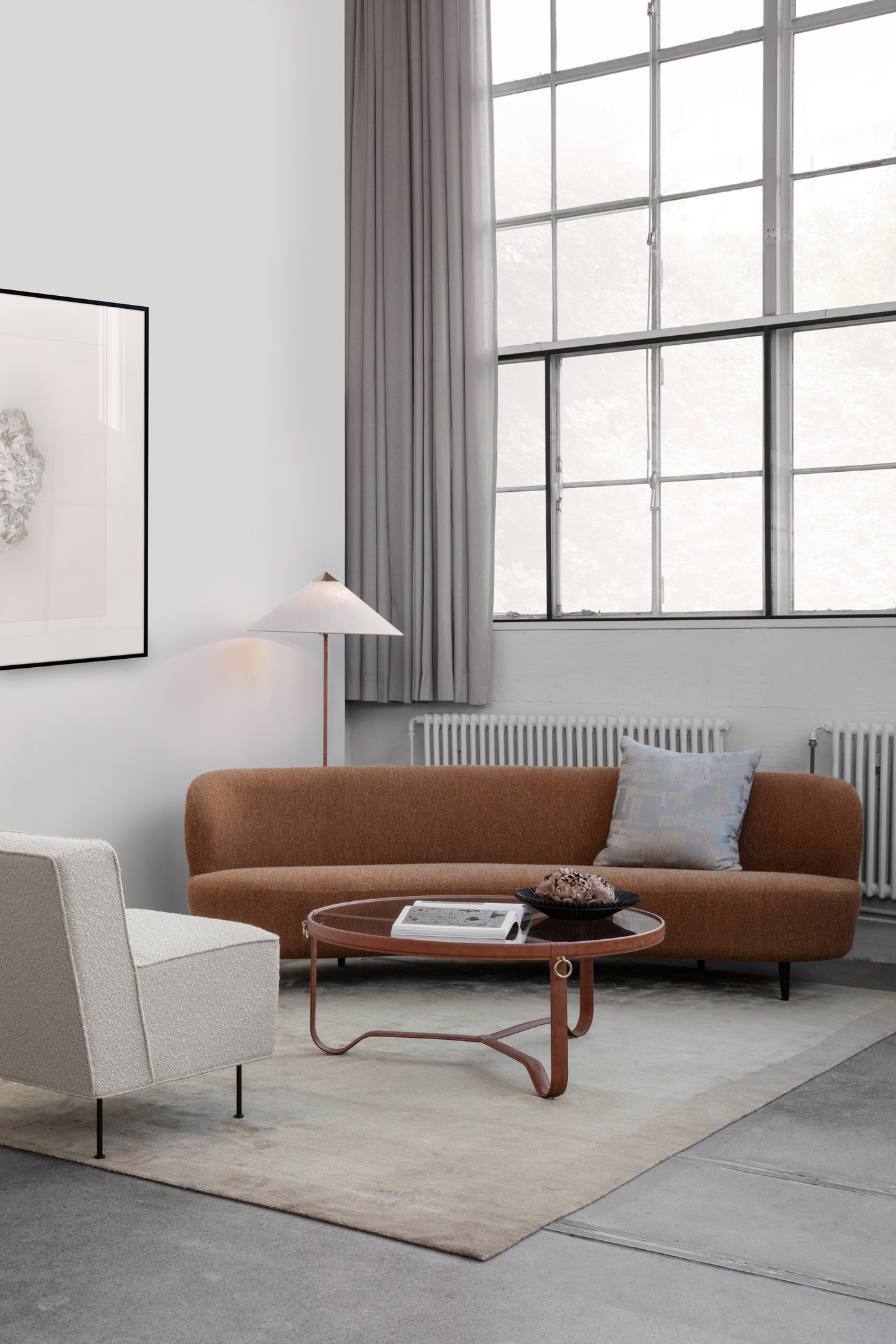9602 Floor Lamp, Brass Base, Canvas Shade