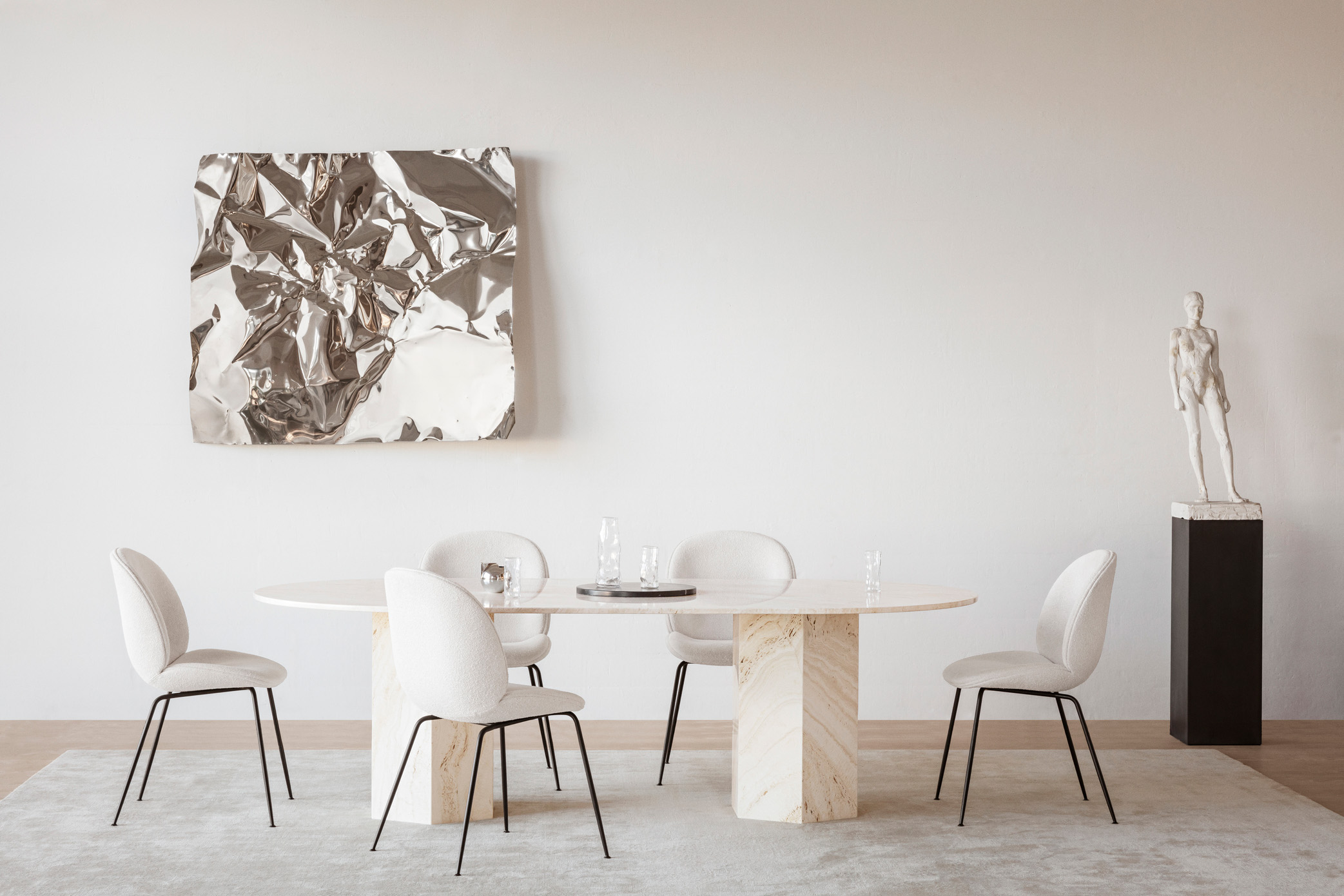 Epic Dining Table, Elliptical, Neutral White Travertine
