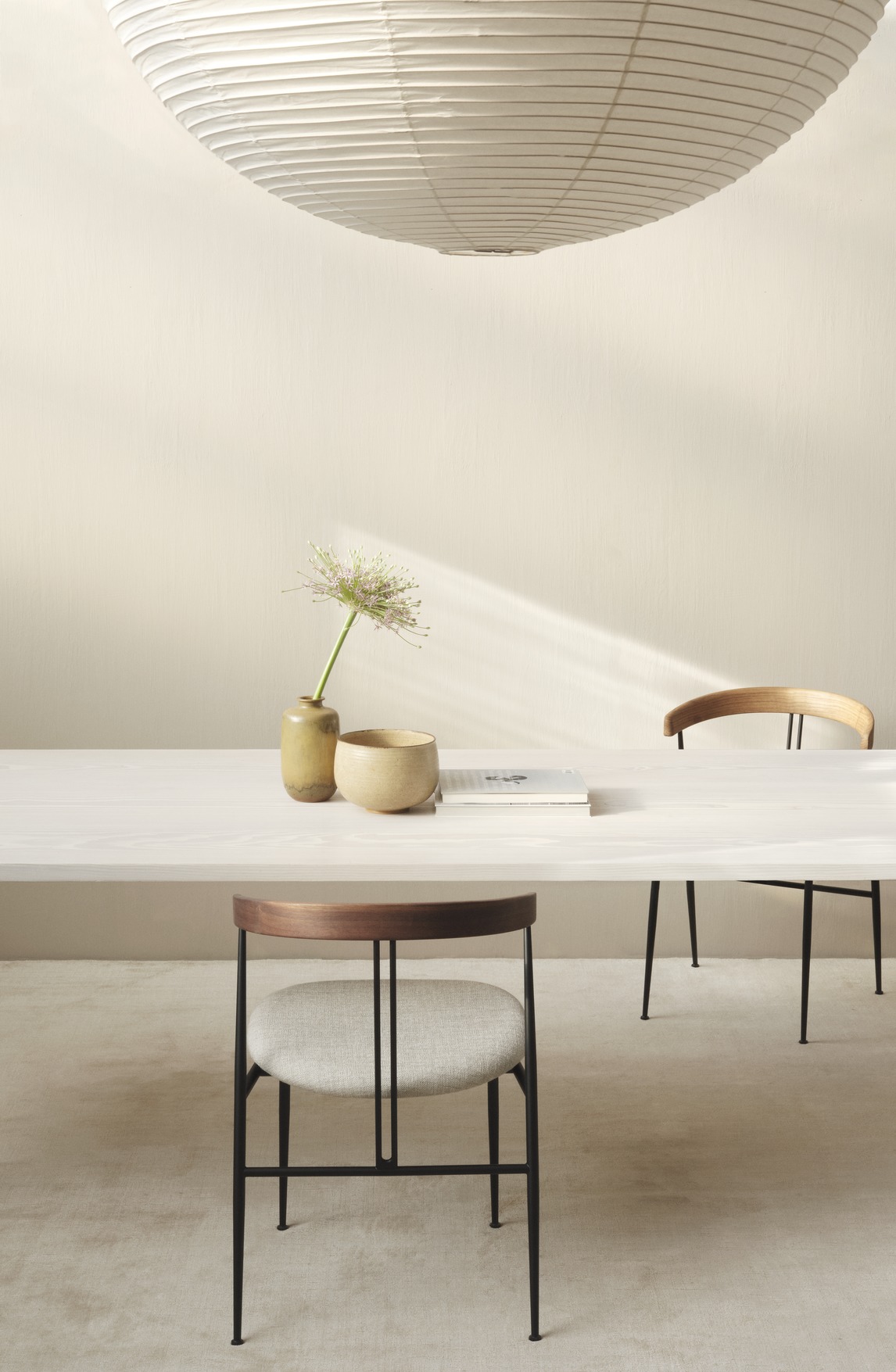 Violin Dining Chair, Seat Upholstered, Walnut Backrest