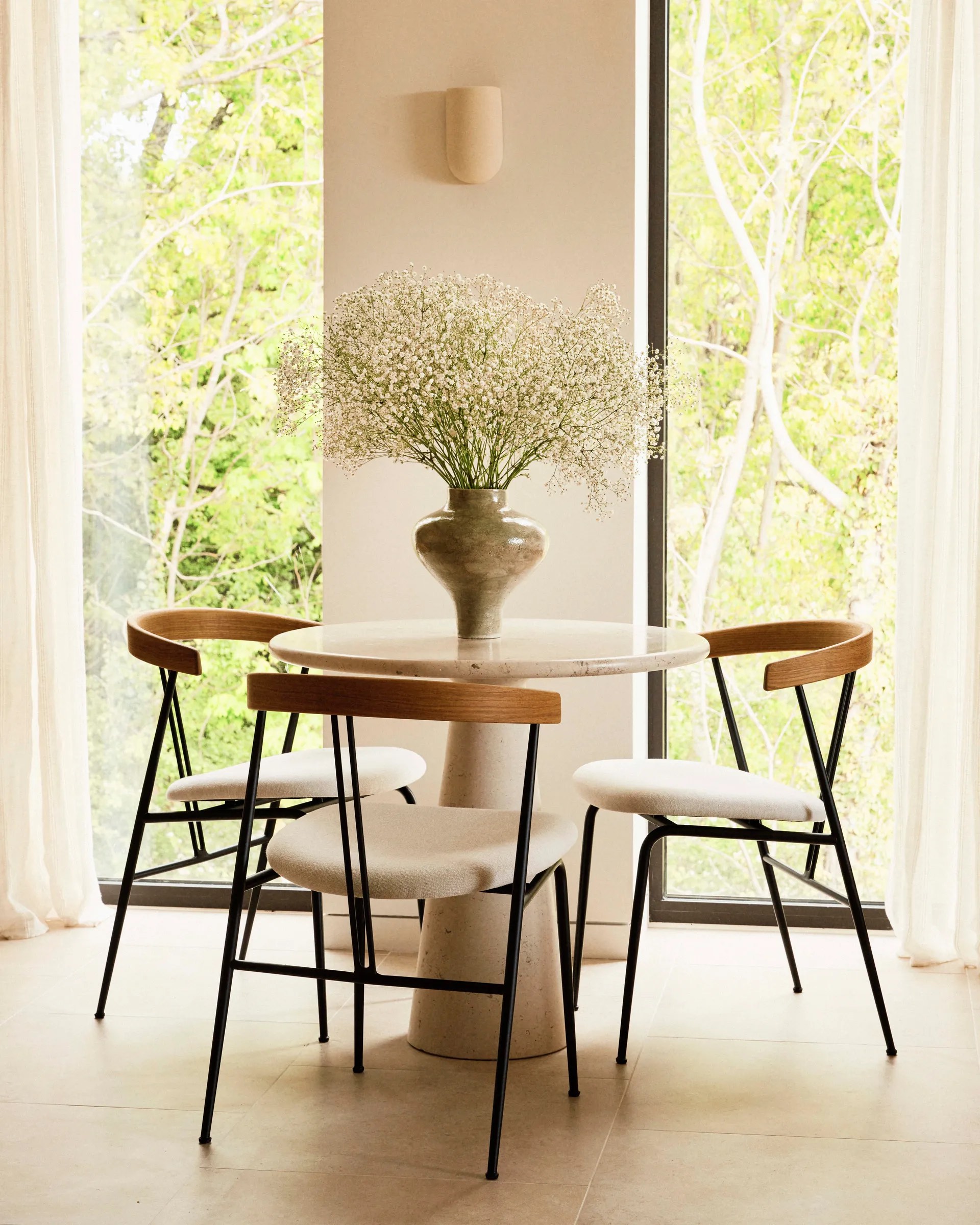 Violin Dining Chair, Seat Upholstered, Oak Backrest