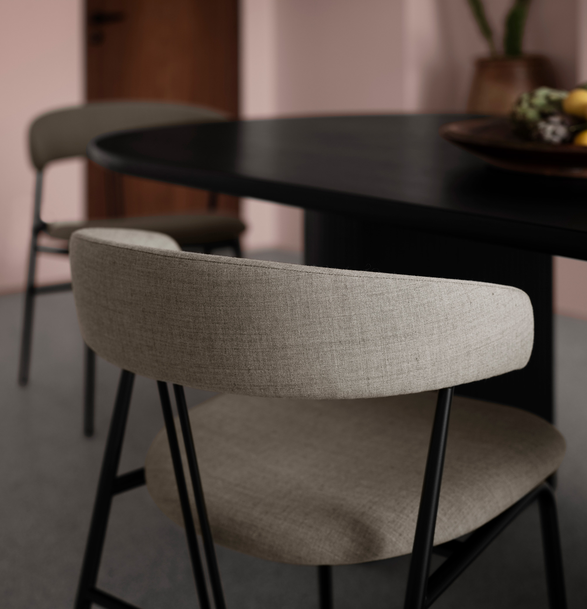 Violin Dining Chair, Fully Upholstered, Black Matt Base