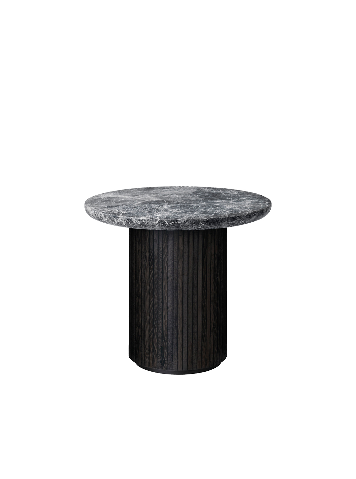 Moon Lounge Table, Ø60, Grey Emperador Marble Top, Wood Base