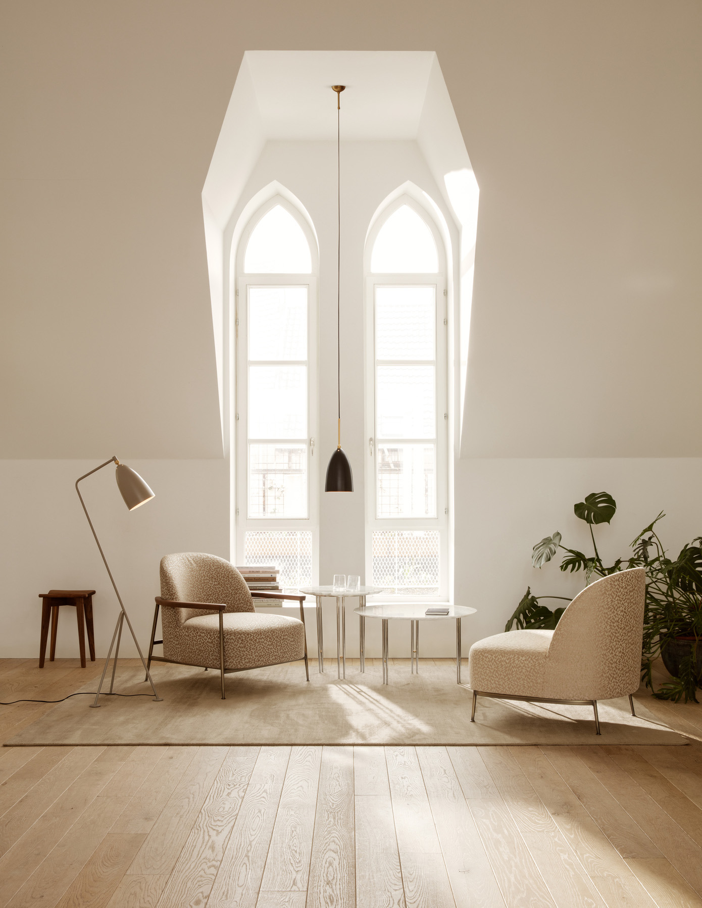 Sejour Lounge Chair, With Walnut Armrests, Antique Brass Base, Karakorum 001