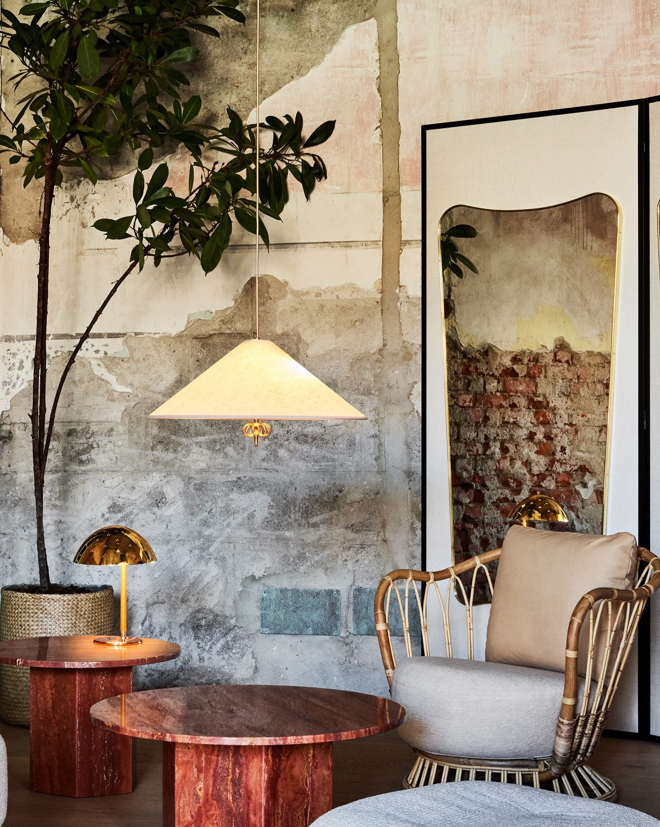 1967 Pendant, Brass Base, Canvas Shade