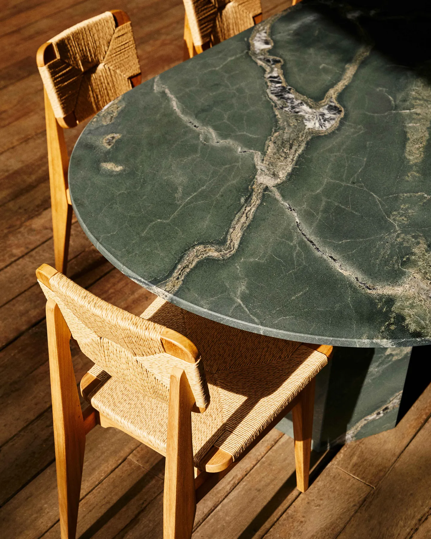 Epic Outdoor Dining Table, Elliptical, Botanic Green Quartzite