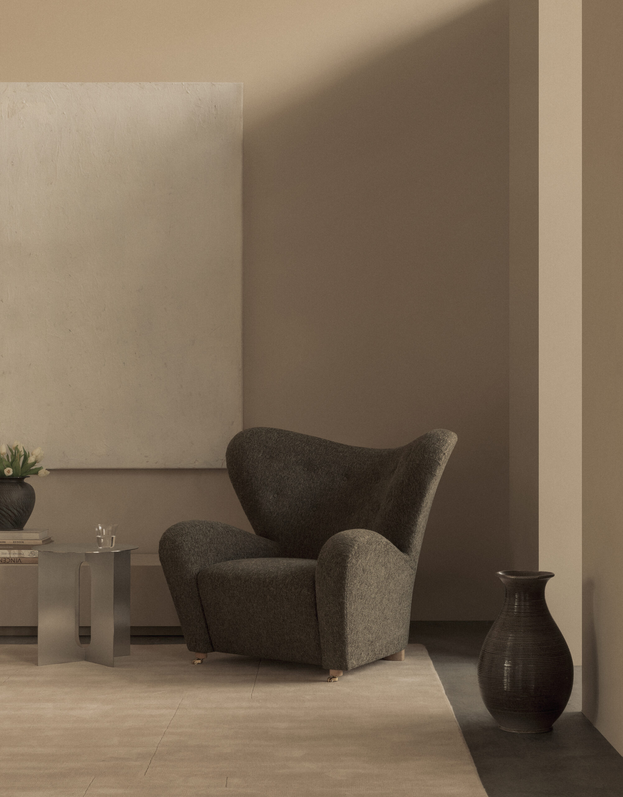 The Tired Man Lounge Chair, Textile, Logan Flint, Dark Stained Oak