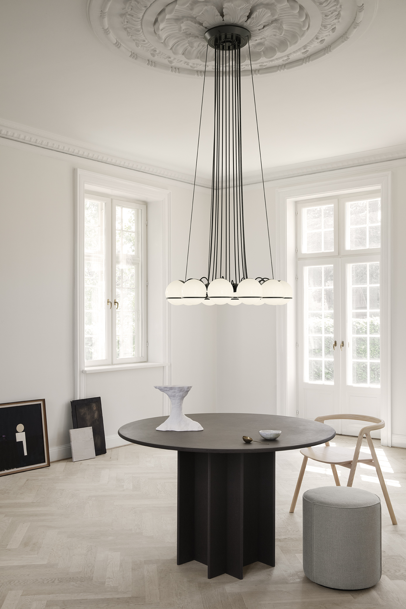 Model 2109/12 Pendant, 12 Opaline Spheres (14cm Diameter)