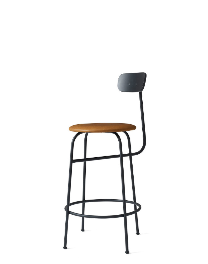 Afteroom Counter Chair,  Upholstered Seat,  Black Steel / Dunes Cognac 21000
