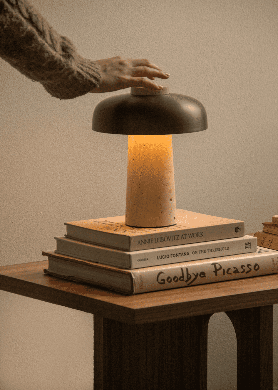Reverse Portable Lamp, Travertine, Bronzed