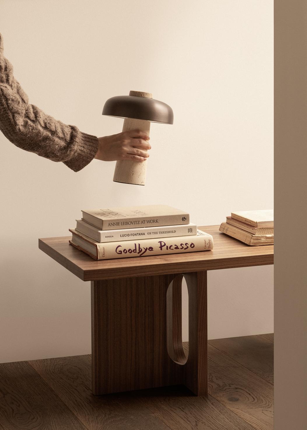 Reverse Portable Lamp, Travertine, Bronzed