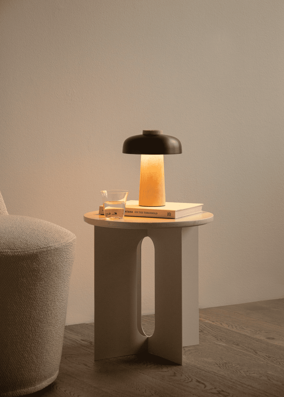 Reverse Portable Lamp, Travertine, Bronzed