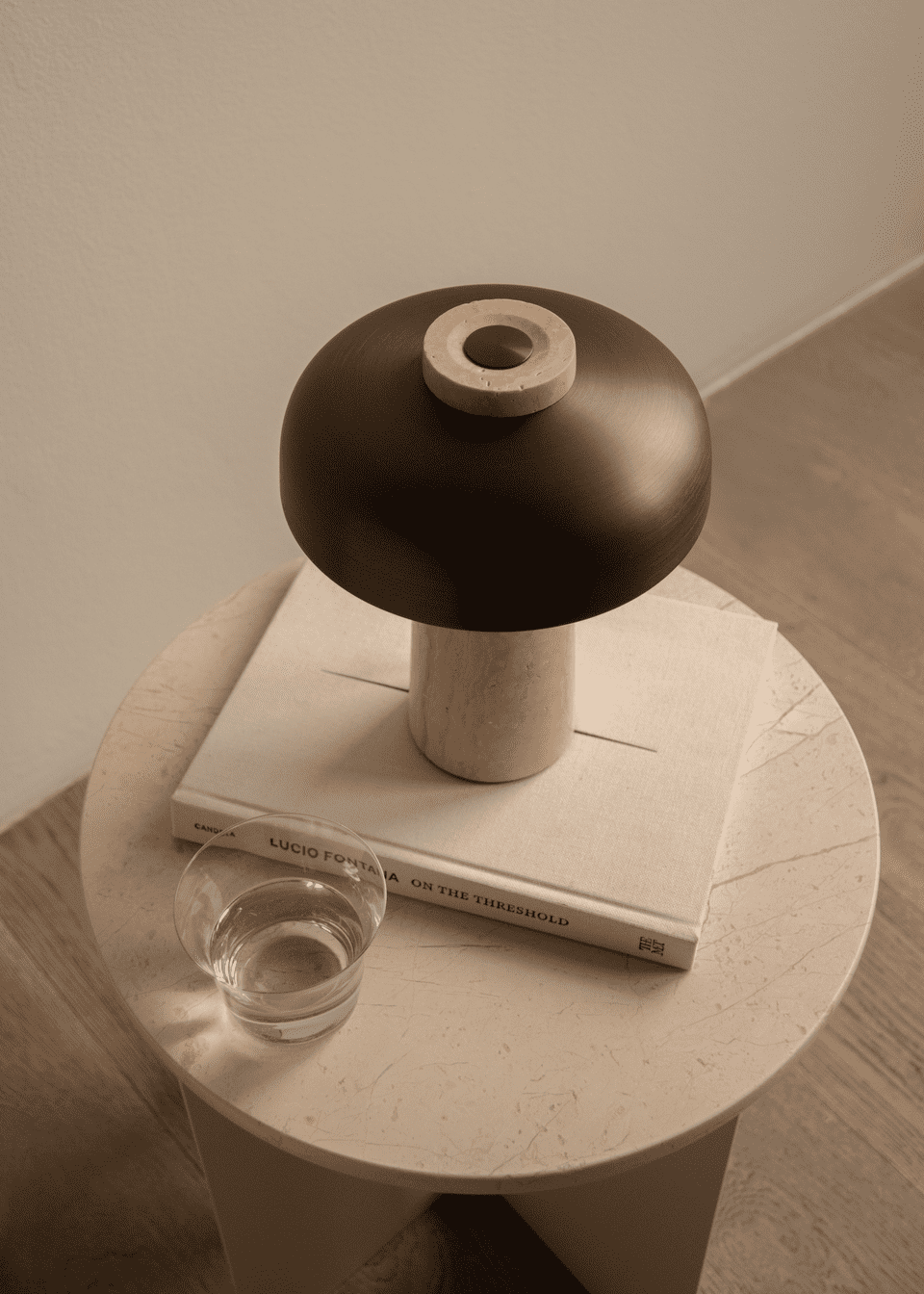 Reverse Portable Lamp, Travertine, Bronzed
