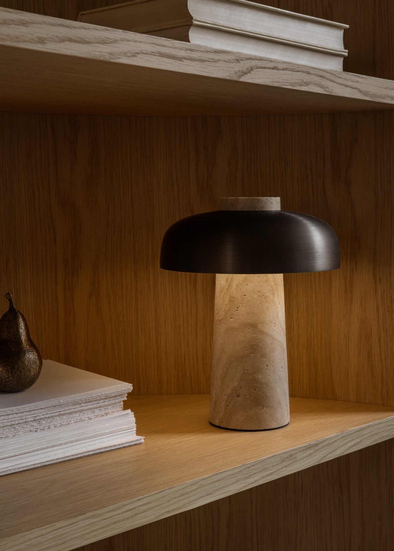 Reverse Portable Lamp, Travertine, Bronzed