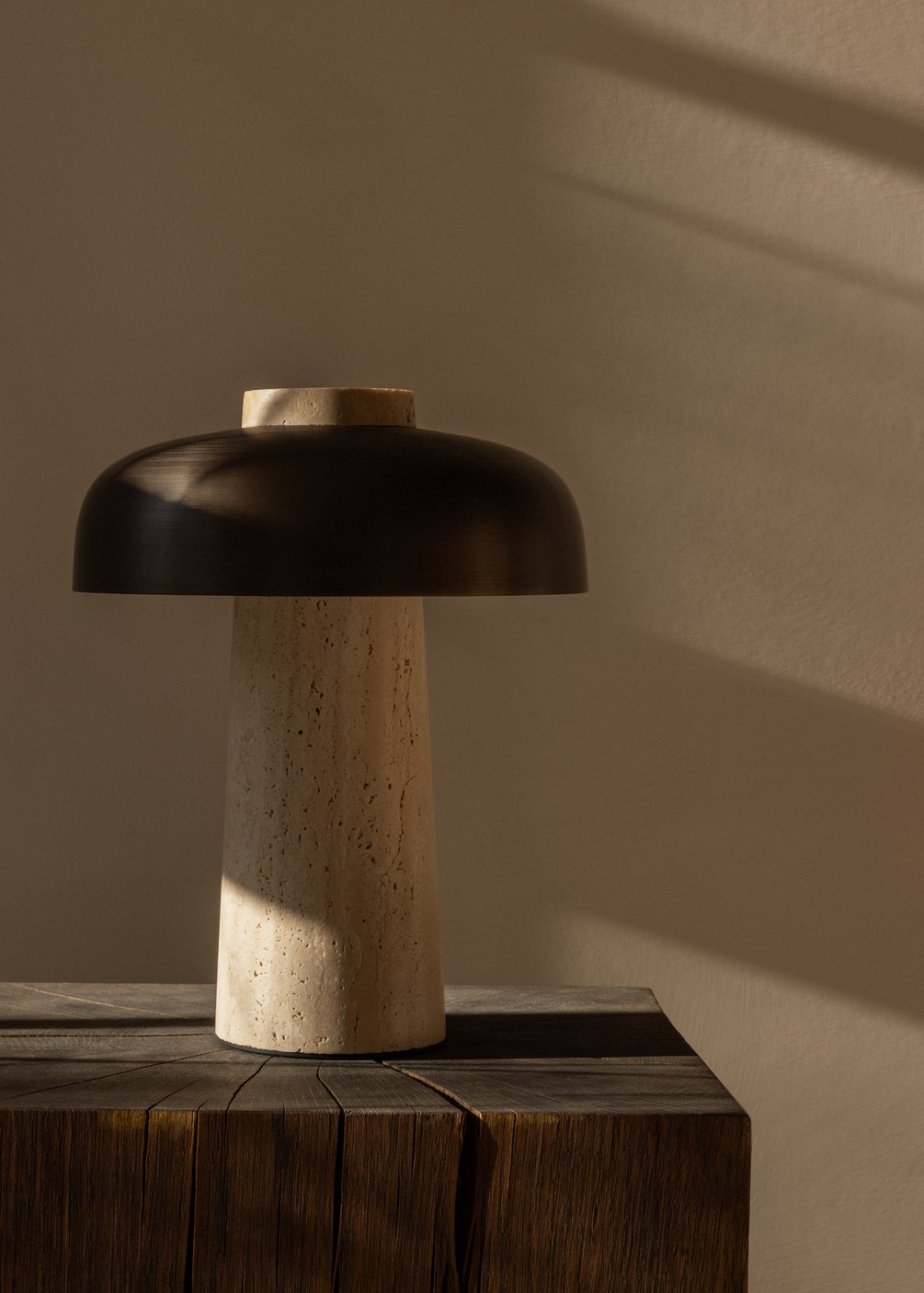 Reverse Portable Lamp, Travertine, Bronzed