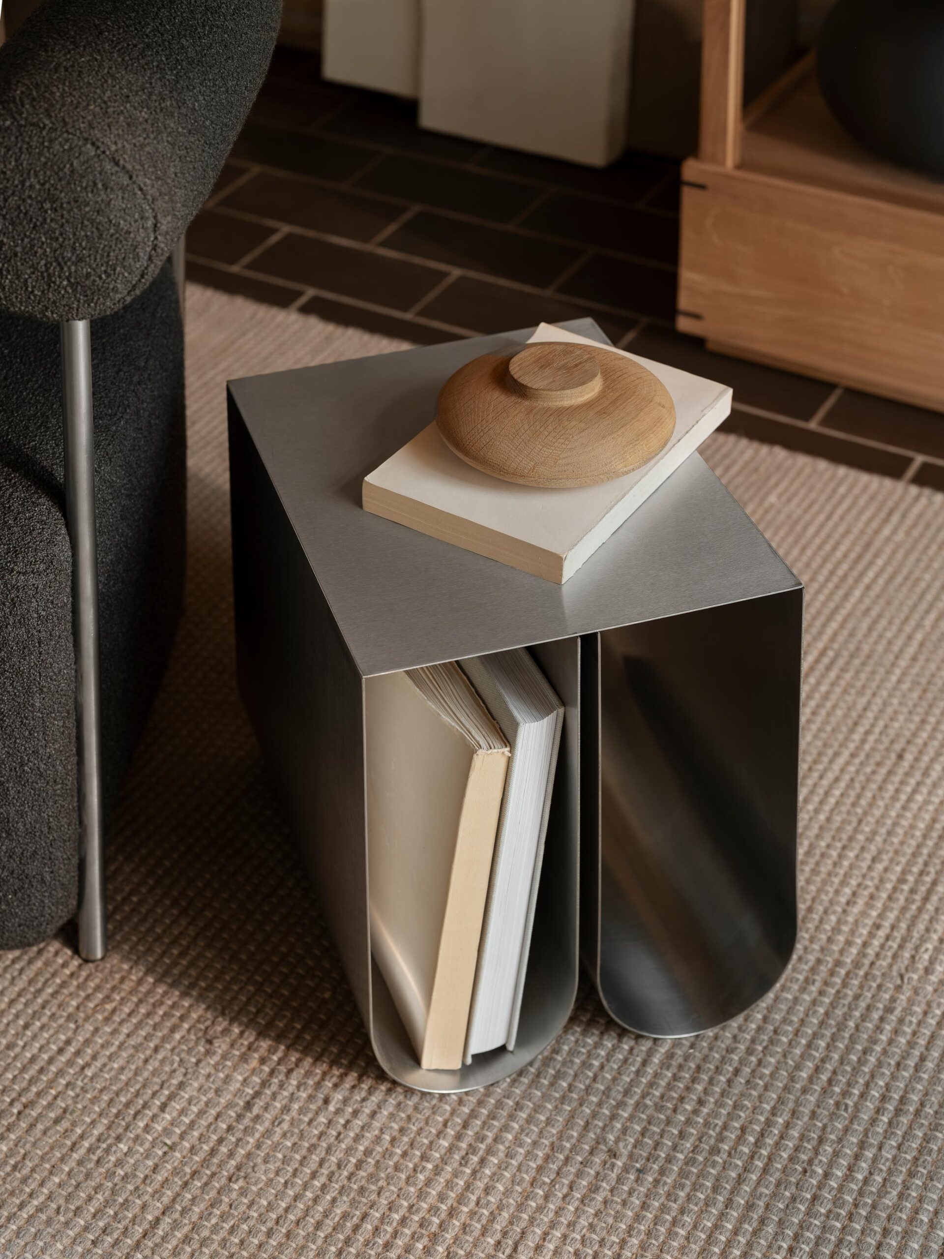 Curved Side Table, Stainless Steel